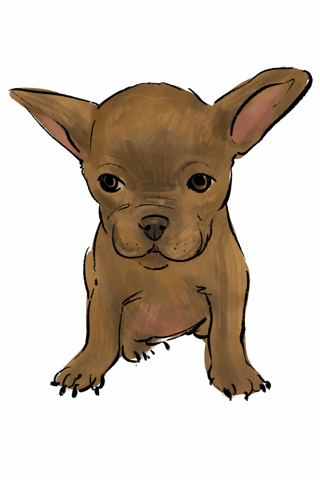Digital portrait of a seated brown Chihuahua with large ears