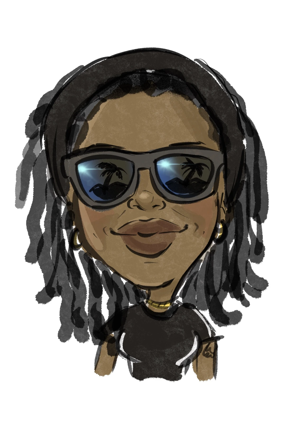 Color digital portrait of a woman with sunglasses and locs