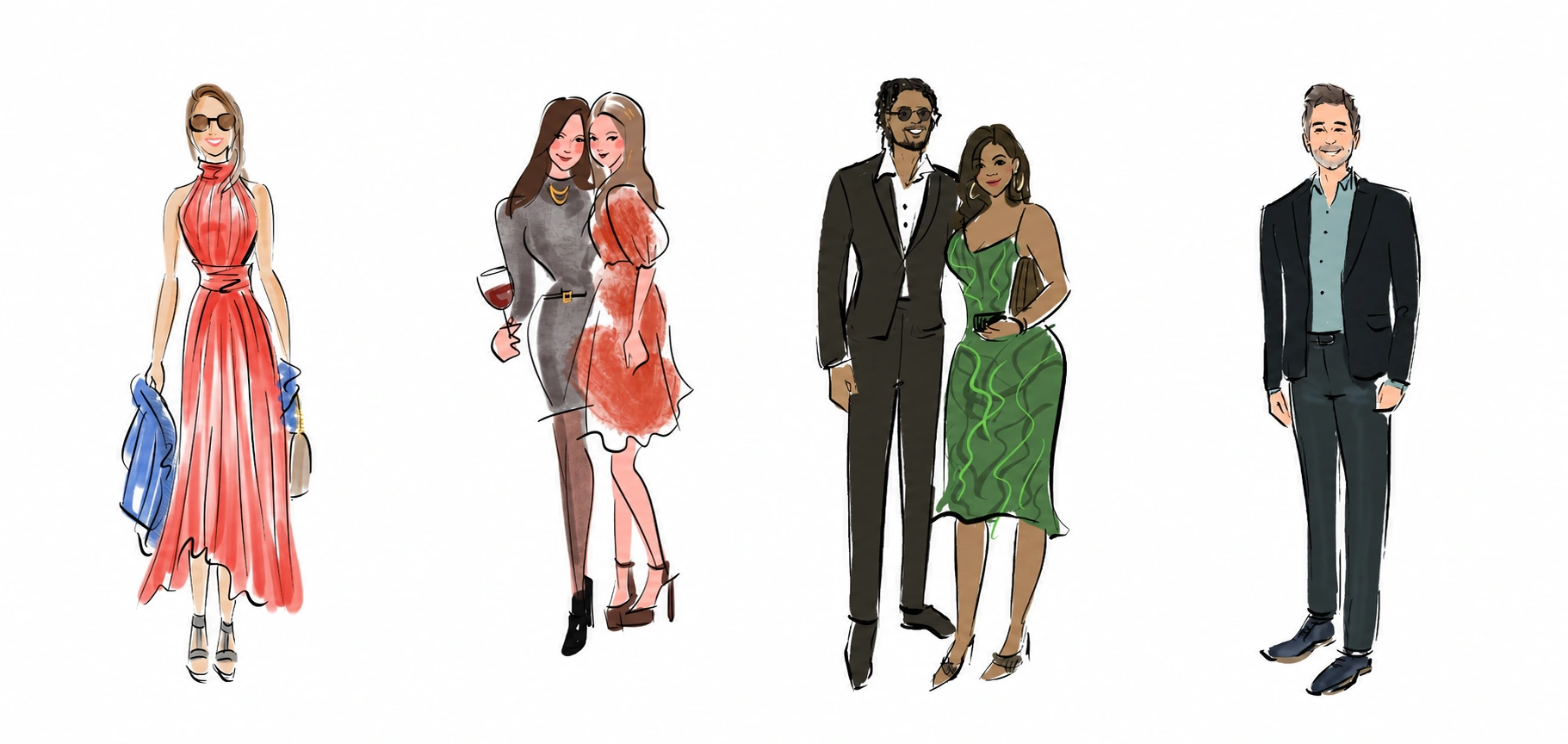 Original digital fashion sketch of a man in a dark suit