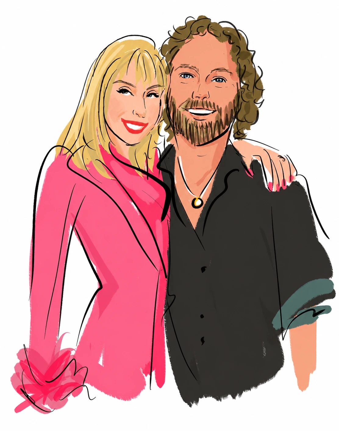 Digital portrait of a couple in a pink blouse and black shirt