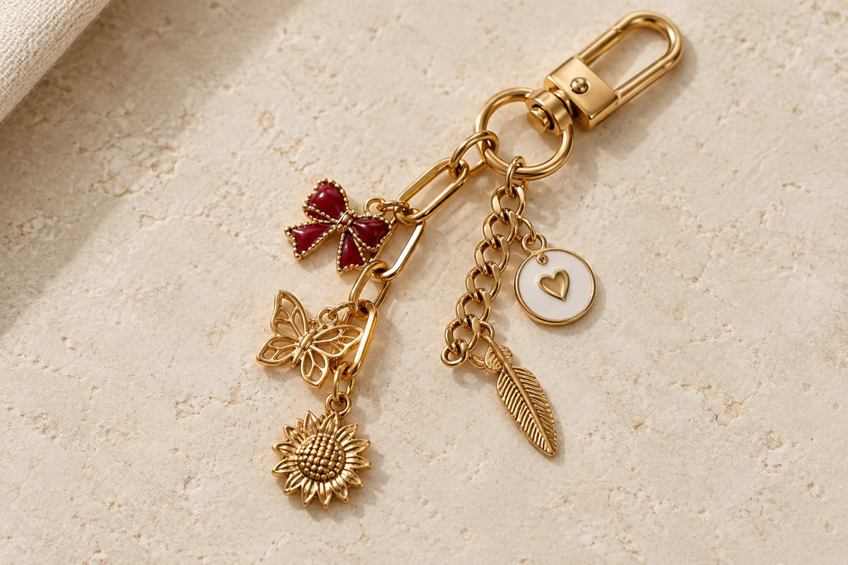 Finished gold-tone charm keychain