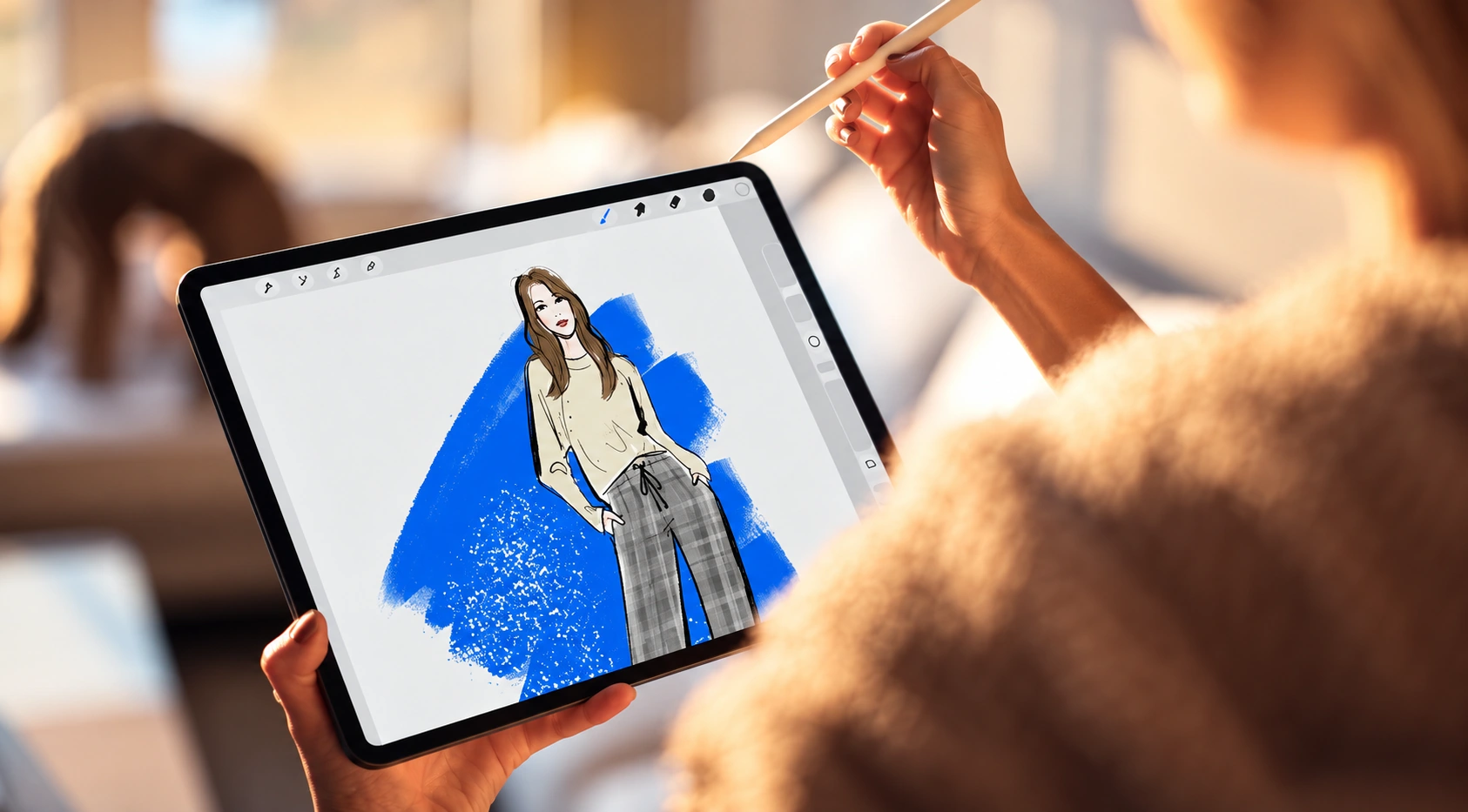 CreateLine artist drawing a fashion portrait live on a tablet