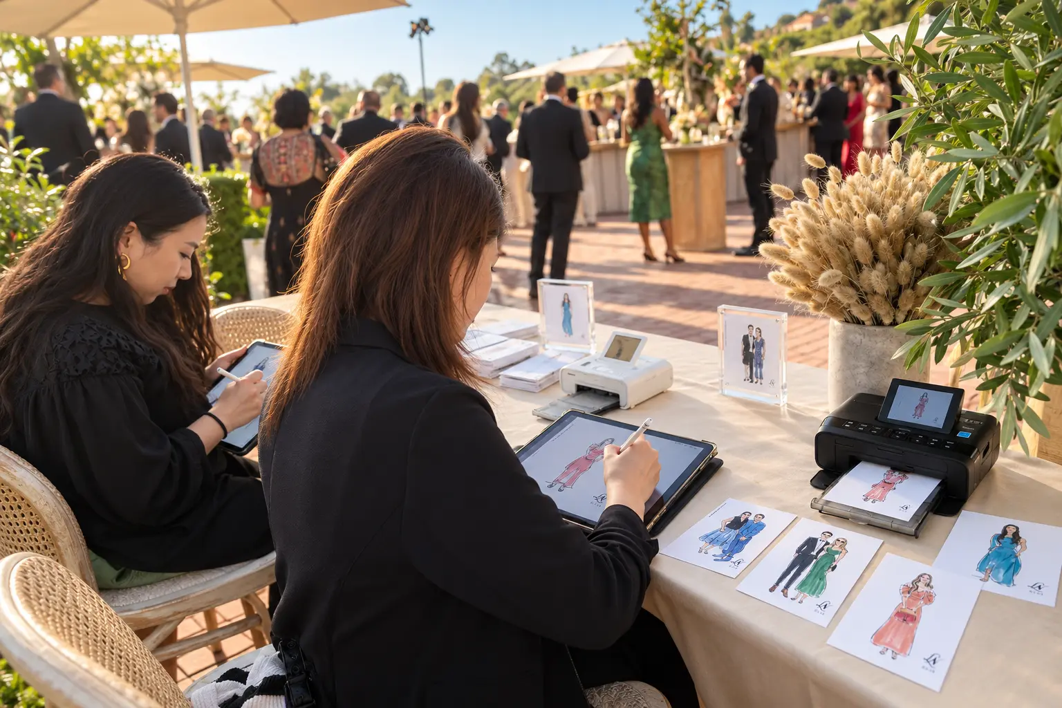 Artists creating live sketches at an event