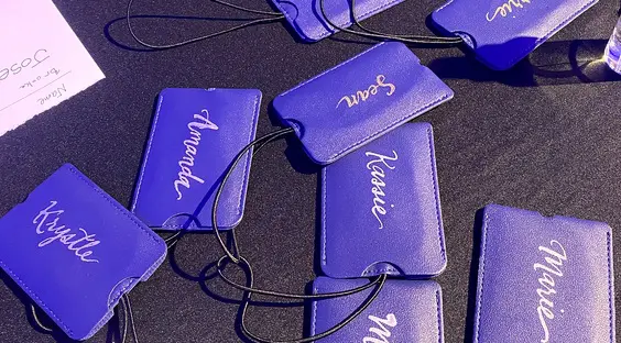 Personalized luggage tags with live lettering
