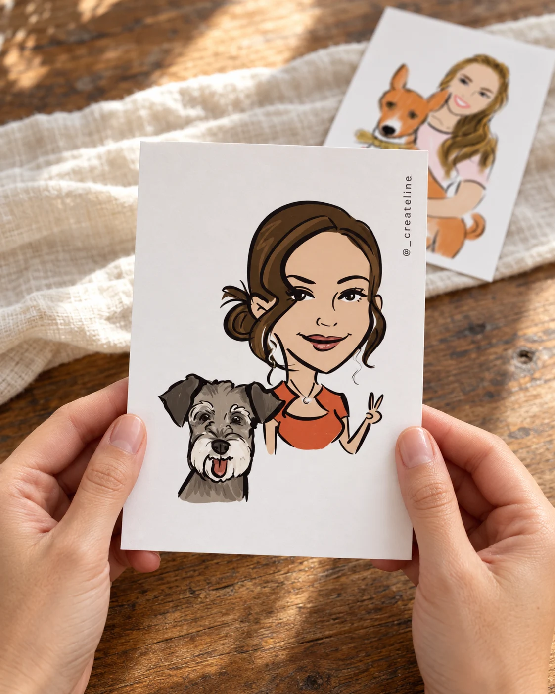 Printed digital portrait of a woman with her dog