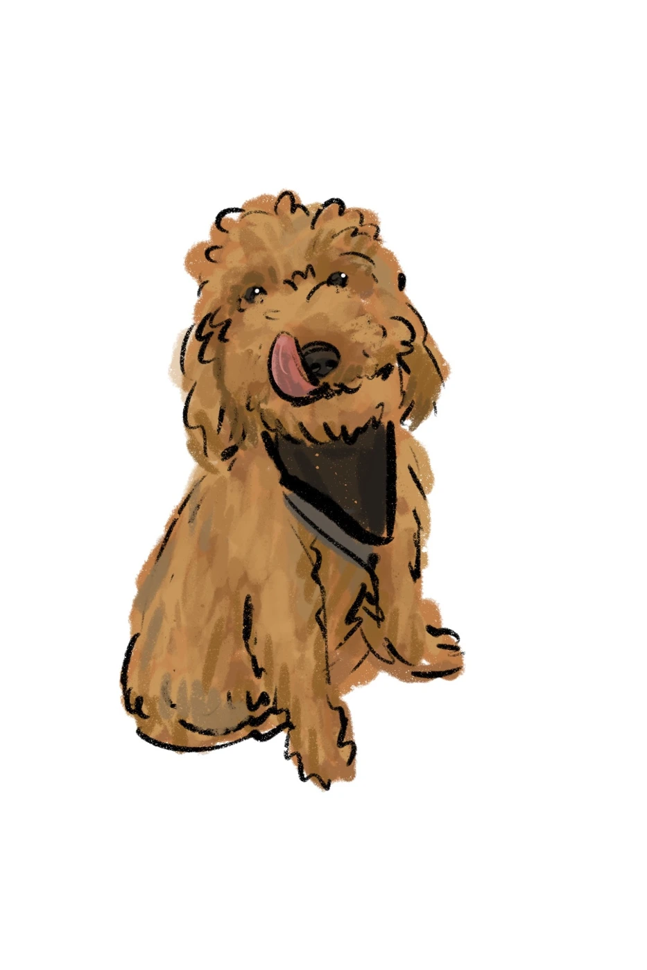 Digital sketch of a golden dog wearing a dark bandana