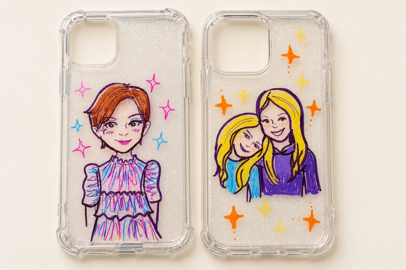 Colorful character portraits on clear phone cases