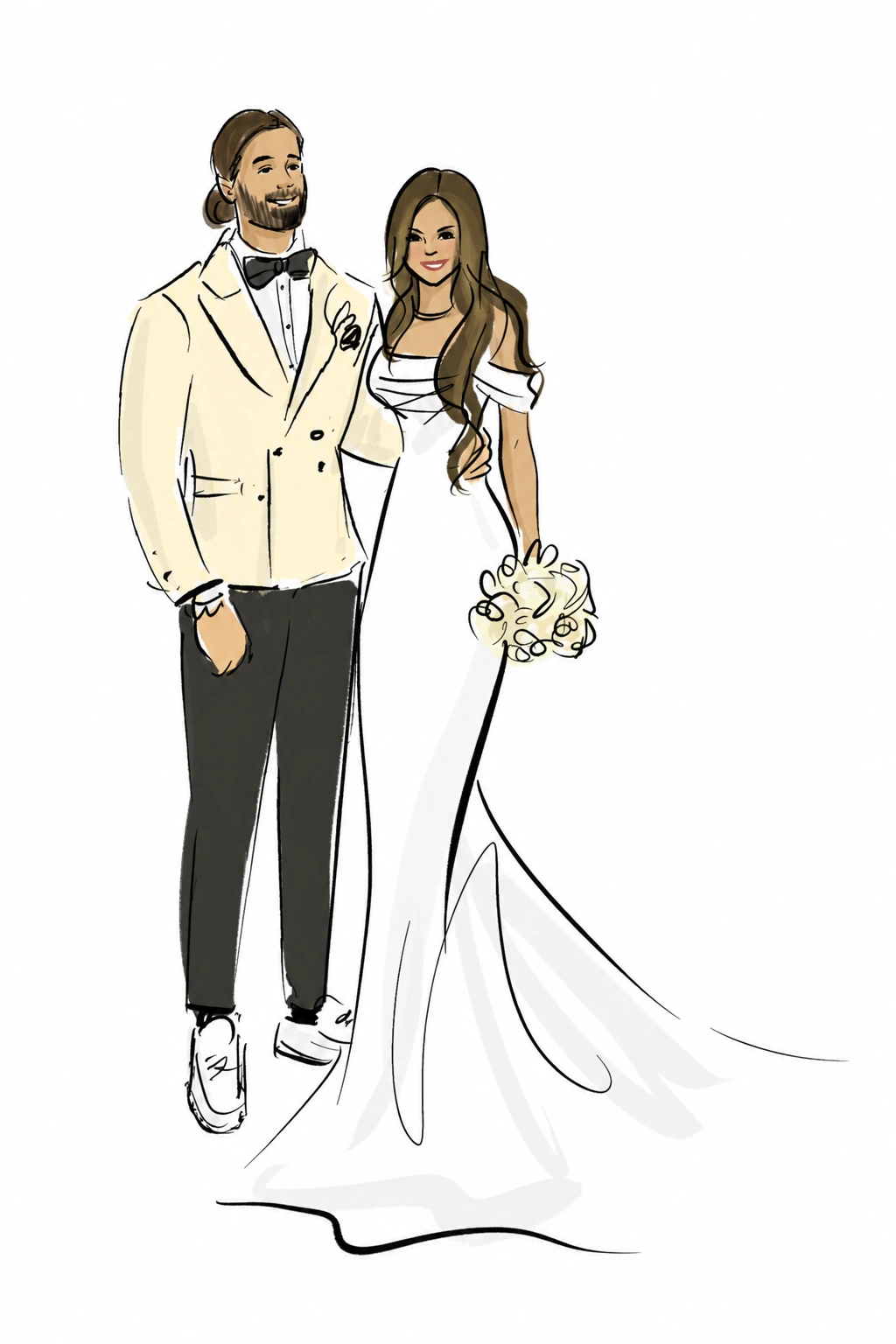 Digital fashion wedding sketch of a bride and groom