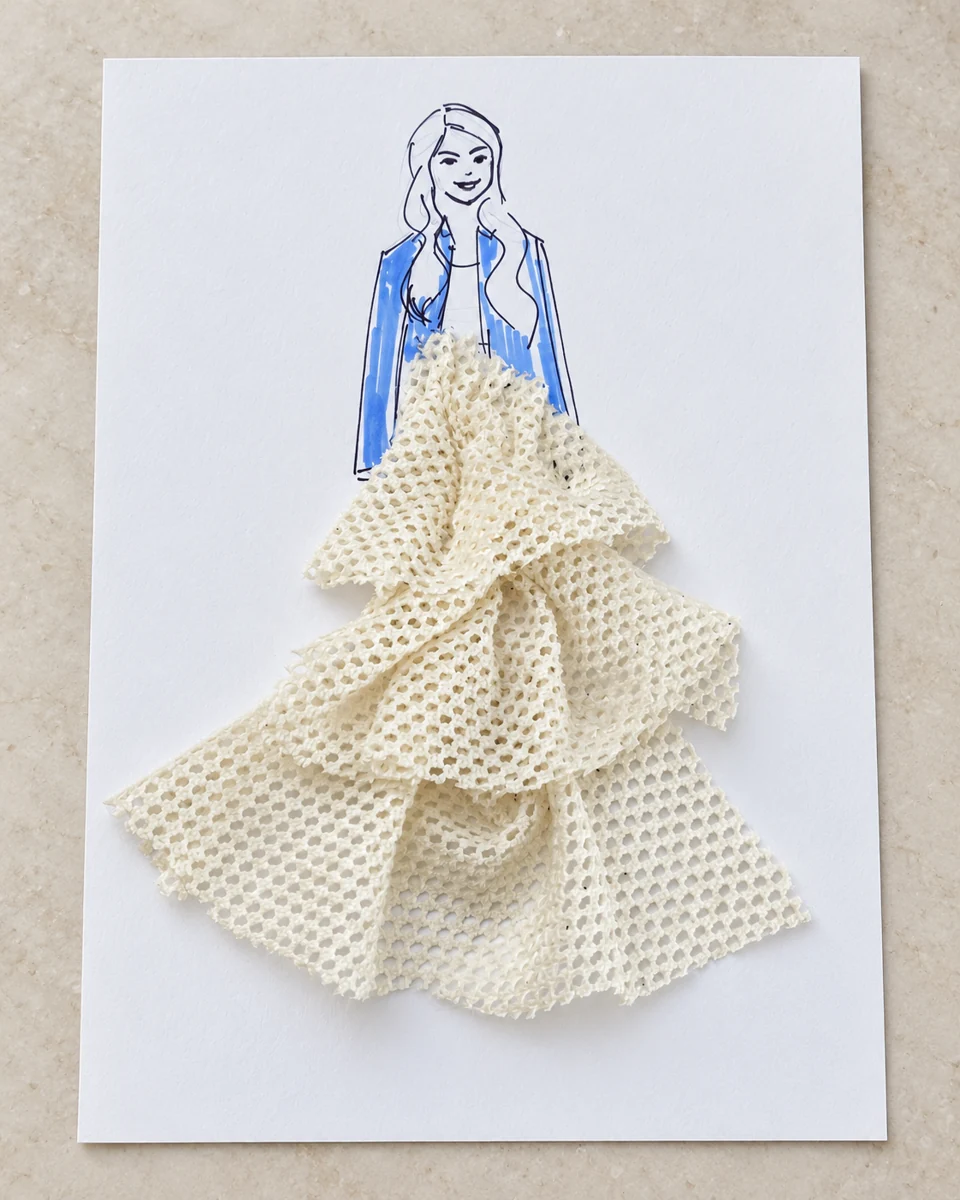 Fashion illustration with a textured tiered fabric skirt